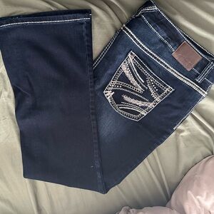 Maurices Dark Blue Flare Jeans with Stitch Detail
